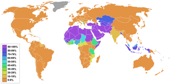 出典：イスラム教徒の人口比（ウィキペディアより）